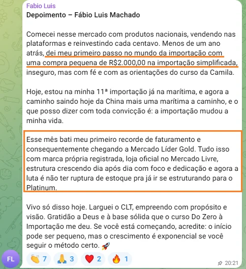 Depoimento de Fábio: R$ 2.000 na primeira importação até Mercado Líder Gold