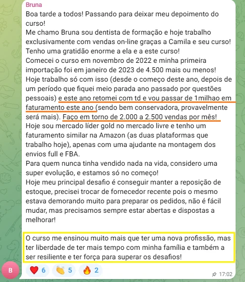 Depoimento de Bruna: 2.000 a 2.500 vendas por mês, Mercado Líder Gold