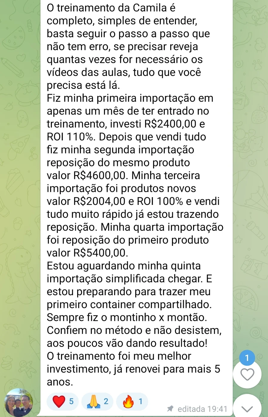 Depoimento de Luana Silva: ROI de cada importação, de 100% a 115%