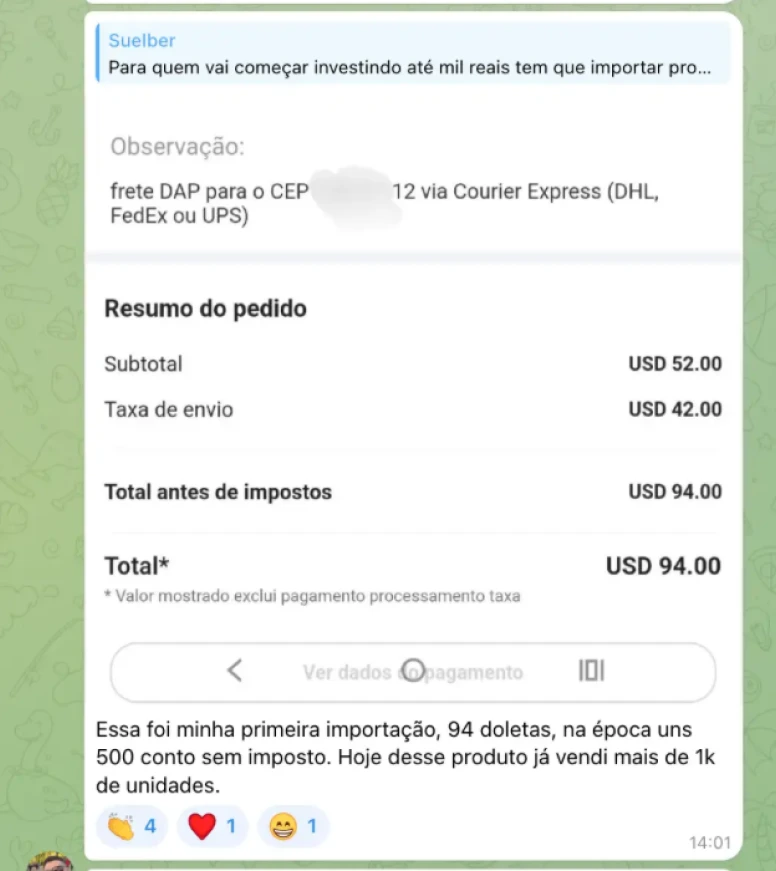Depoimento de aluno: primeira importação de 94 unidades